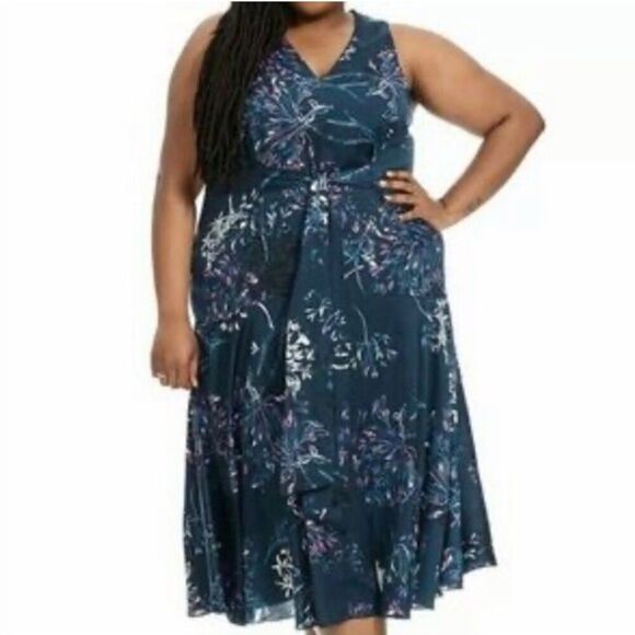 💎 Rachel Roy Women's Blue Floral Fit & Flare Dress Size 16 NWT - Picture 1 of 7